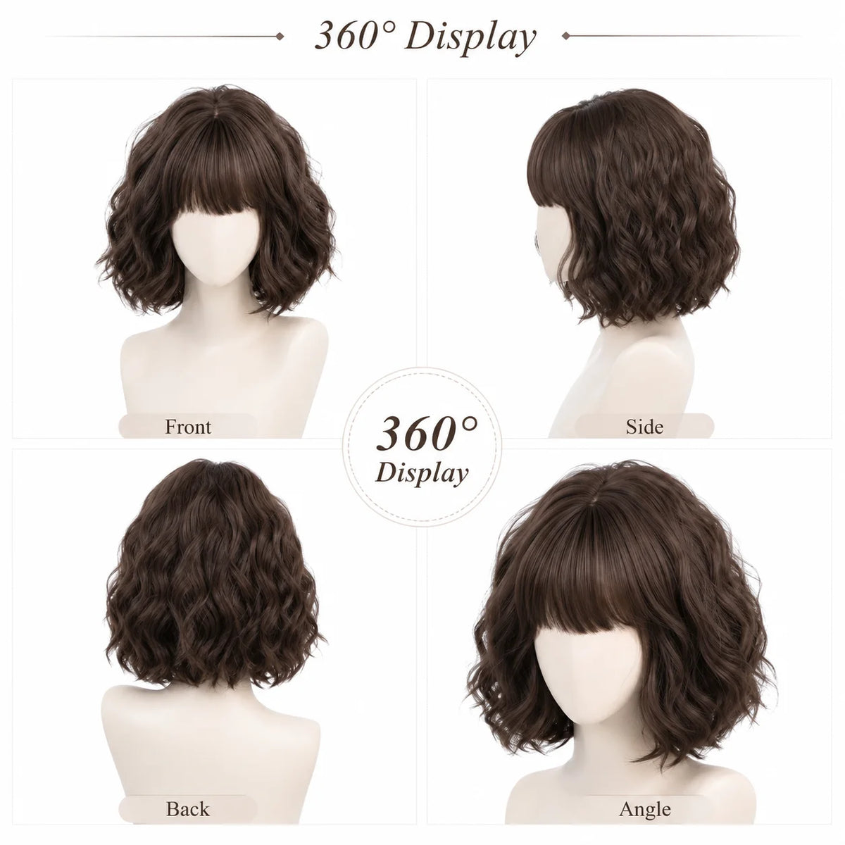 Short Wavy Bob Wig with Bangs – Synthetic Natural Scalp