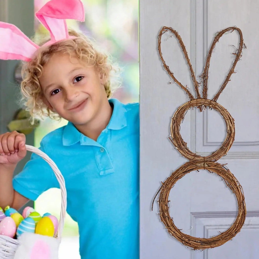 Easter Bunny Rattan Wreath – Foldable Spring Door Garland