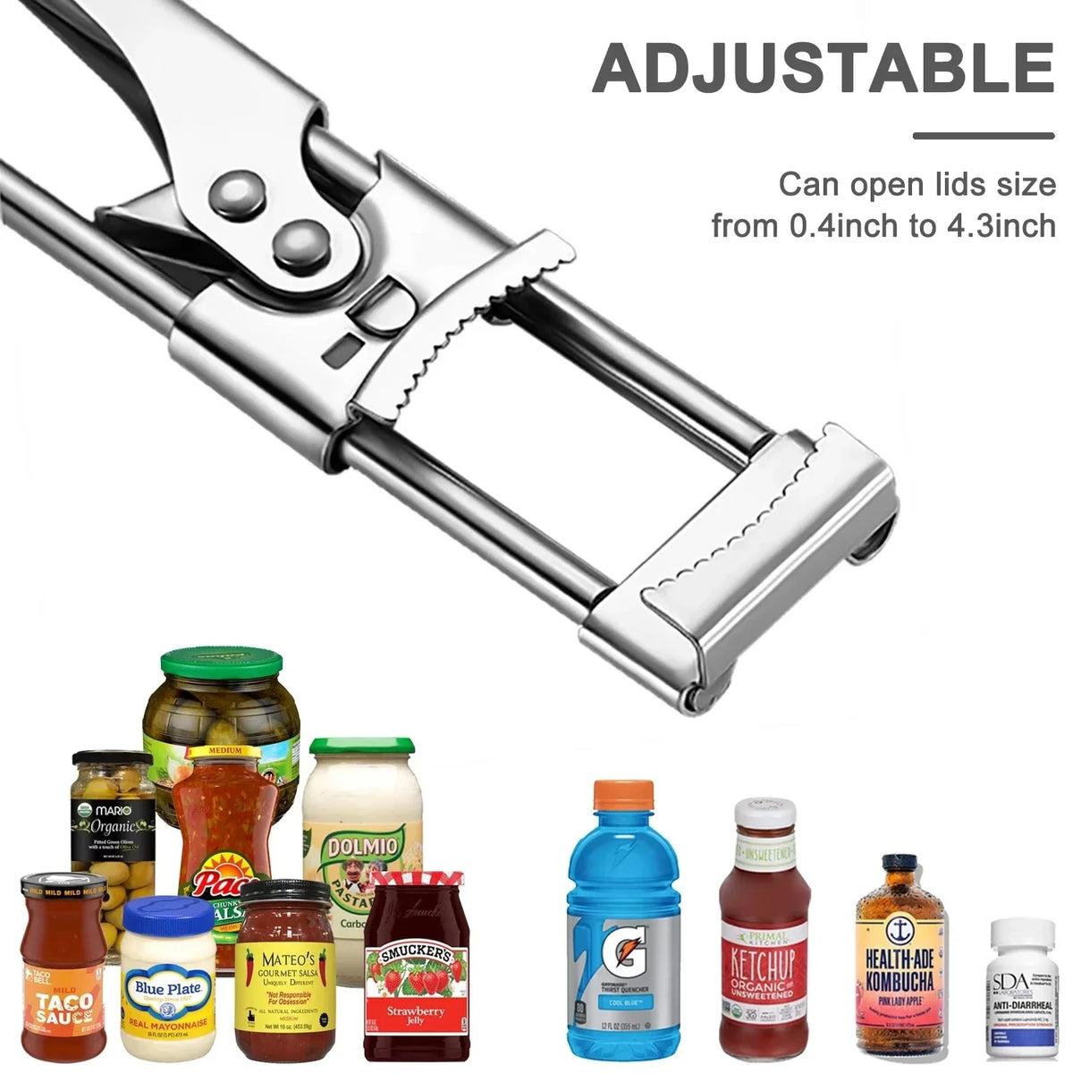 Adjustable Stainless Steel Multifunction Manual Jar & Bottle Opener