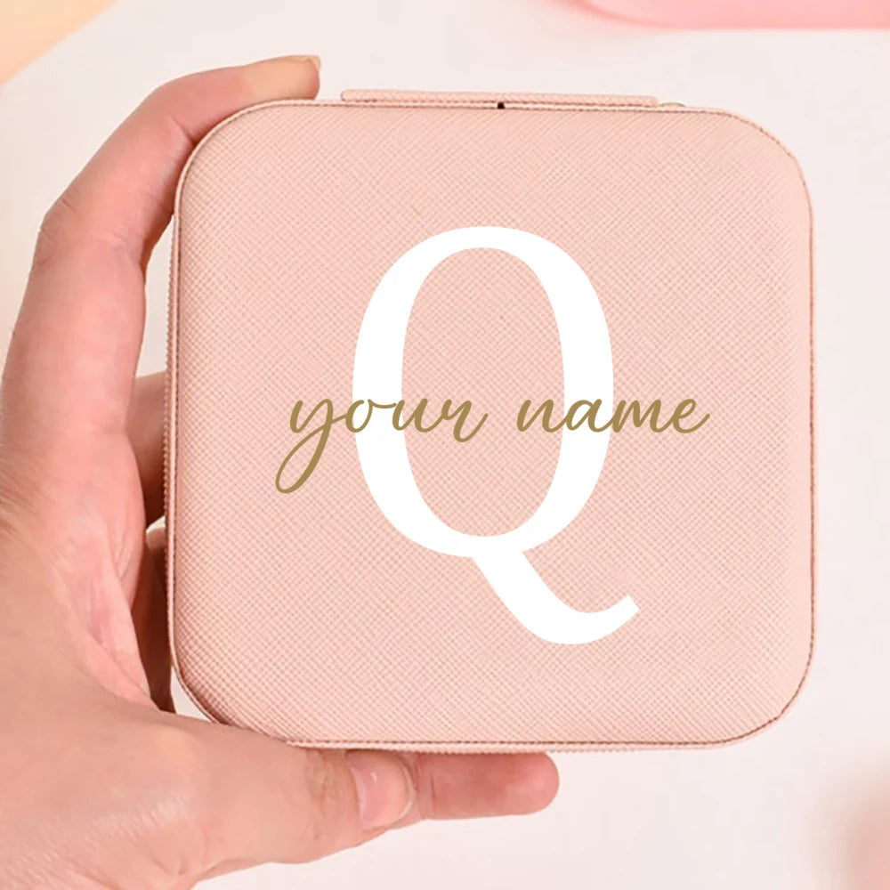 Personalized Faux Leather Jewelry Box – Custom Name & Initial
