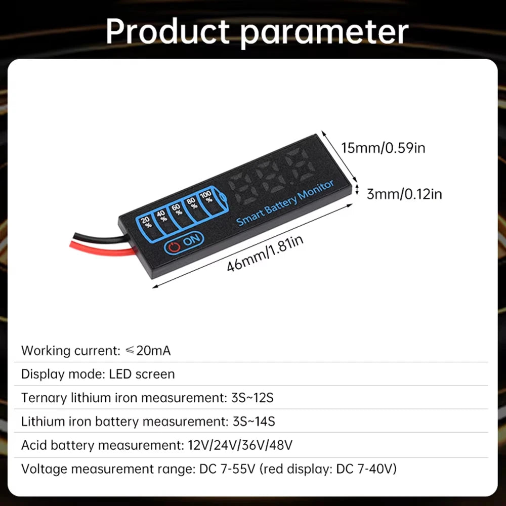 DC 7-55V Battery Tester & Charge Monitor for Solar & RV