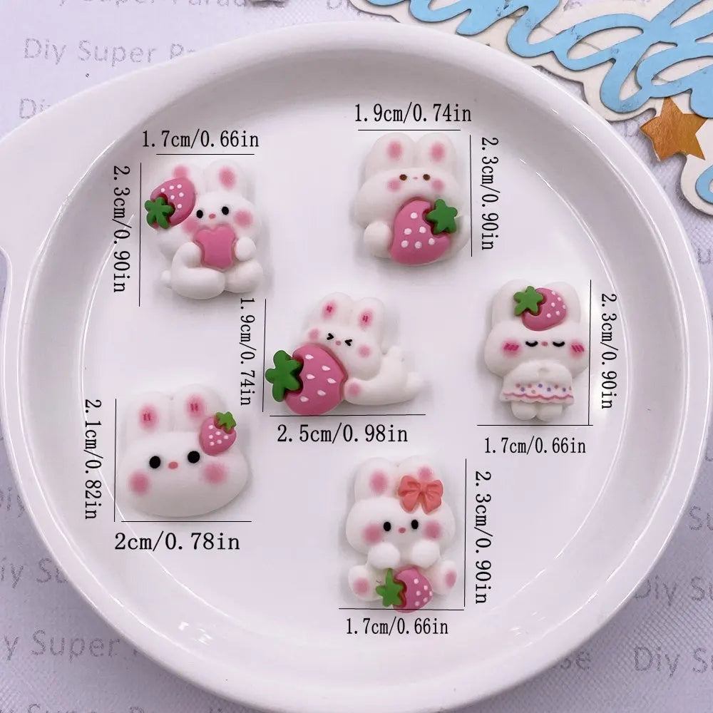 12PCS Resin Strawberry Rabbit Flatback Figurines for DIY Crafts
