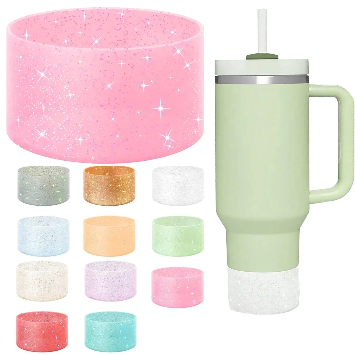 Silicone Glitter Bottle Bottom Sleeve – Anti-Slip Tumbler Cover