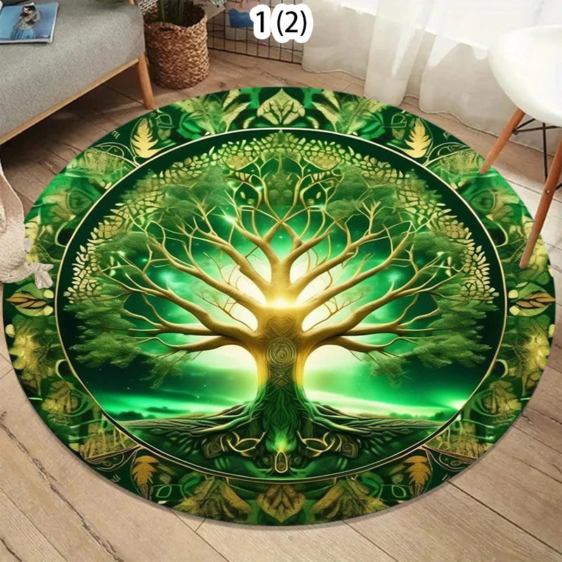 Vintage Tree of Life Round Rug – Non-Slip Decorative Mat