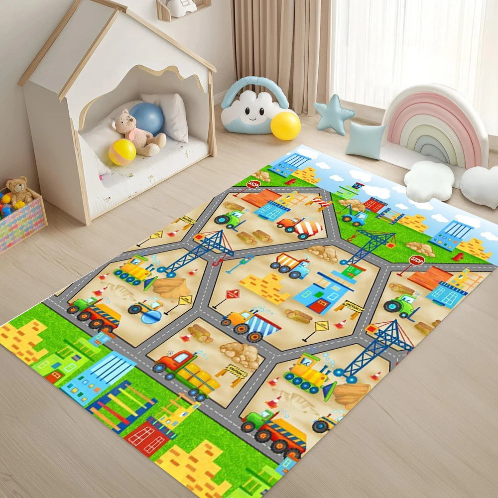 Kids Cartoon Road Play Mat – Non-Slip Floor Rug | 4 Sizes
