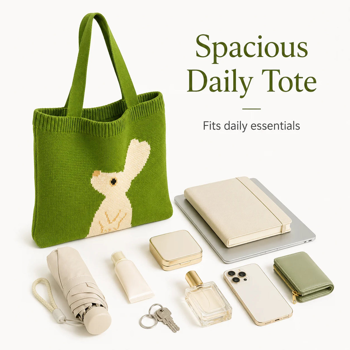 Cute Rabbit Knitted Tote Bag – Large Shoulder Handbag