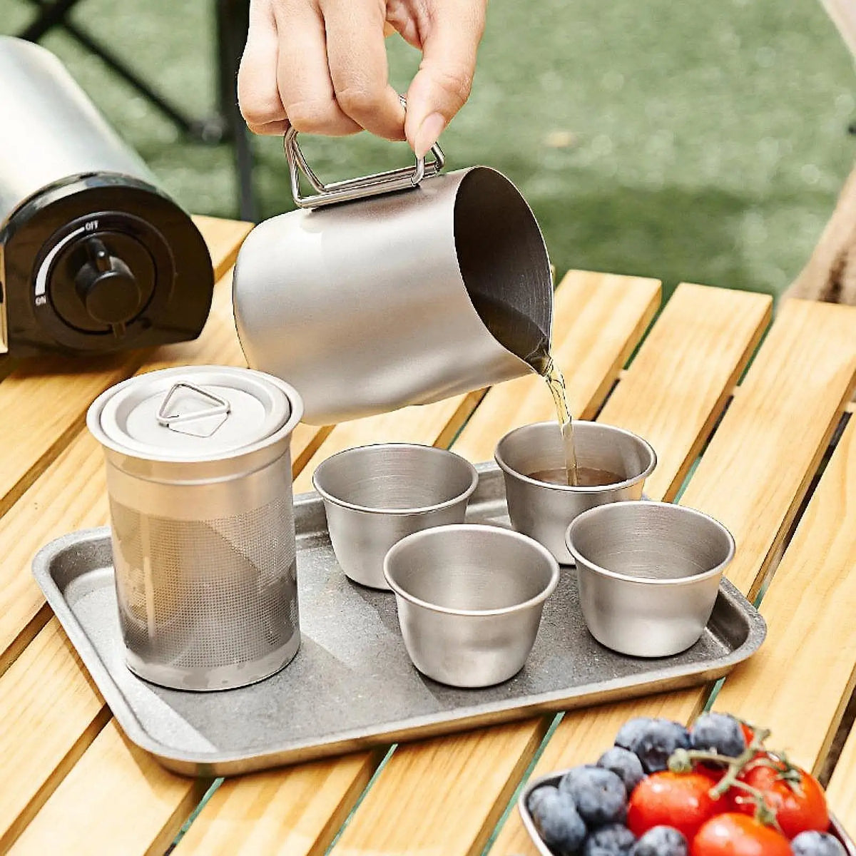 Titanium Kung Fu Tea Set – Portable Travel Teapot & 4 Cups