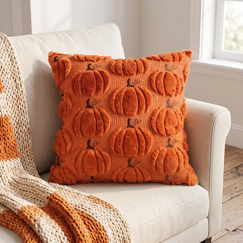 VIKAMA 3D Plush Pumpkin Throw Pillow Cover | Fall Halloween Decor