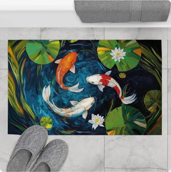 Washable Non-Slip Koi Fish Lotus Rug – Boho Mosaic Floor Mat