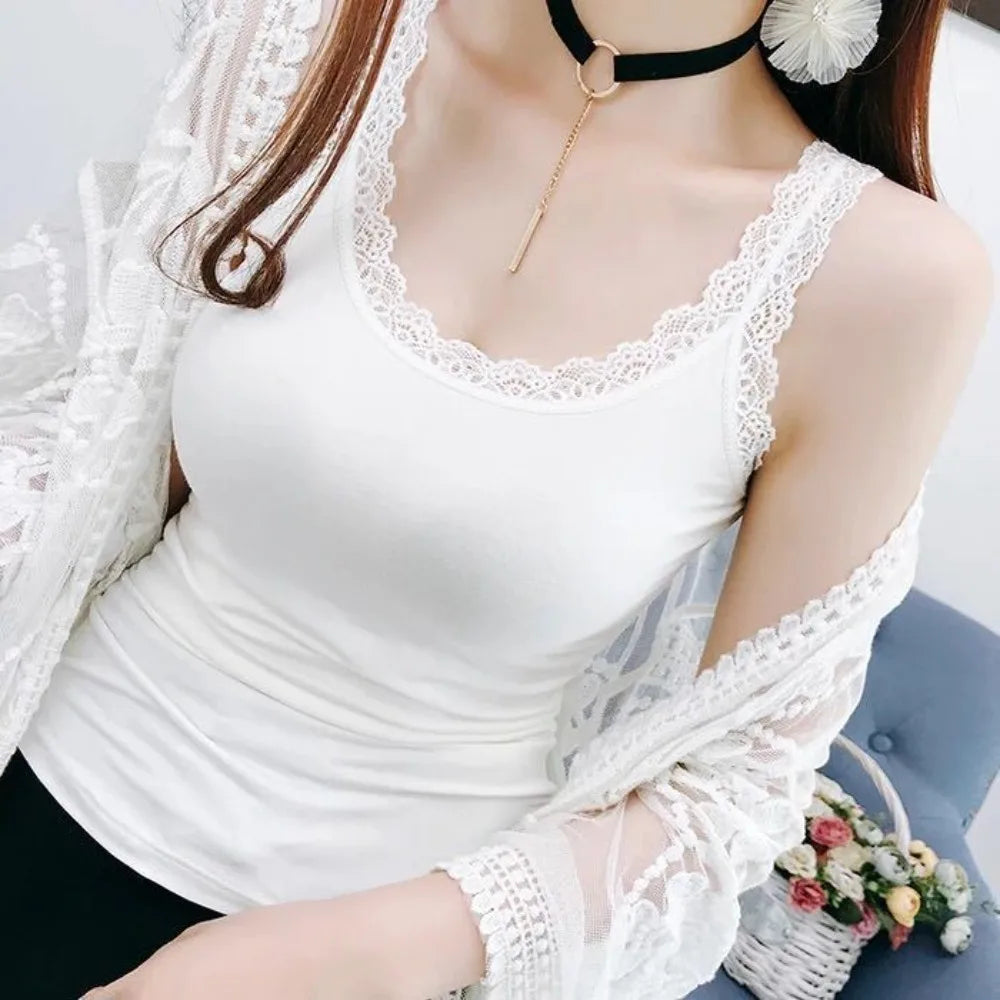 Women's Lace Trim Sleeveless Cami Tank Top | Slim Vest