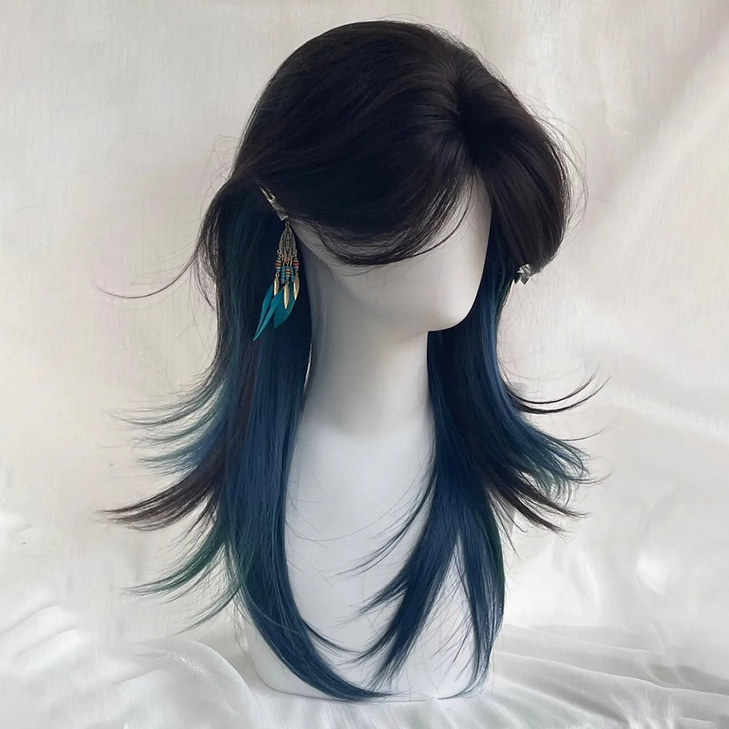 Blue Green Wolf Cut Mullet Wig – Layered Cosplay Wig Women