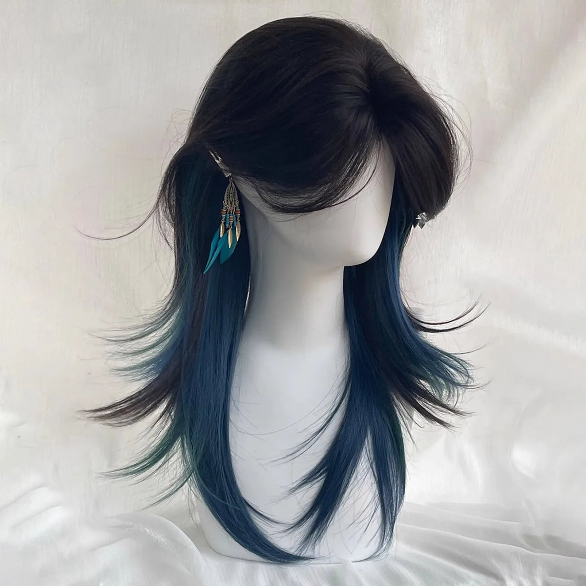 Blue Green Wolf Cut Mullet Wig – Layered Cosplay Wig Women