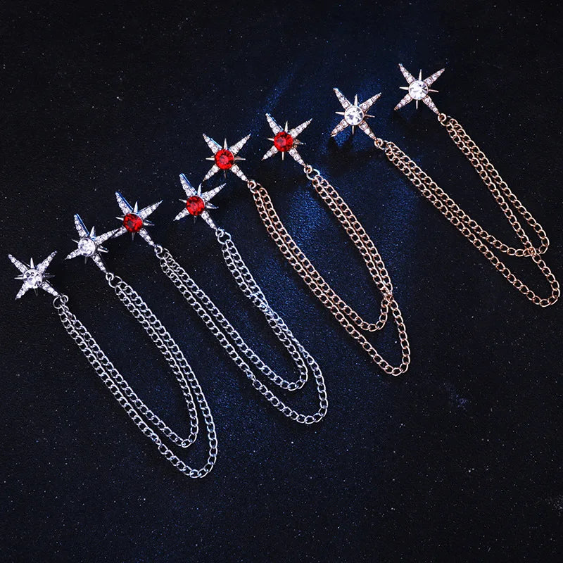 Men's Rhinestone Tassel Brooch Pin – Gold & Silver Luxury Accessory