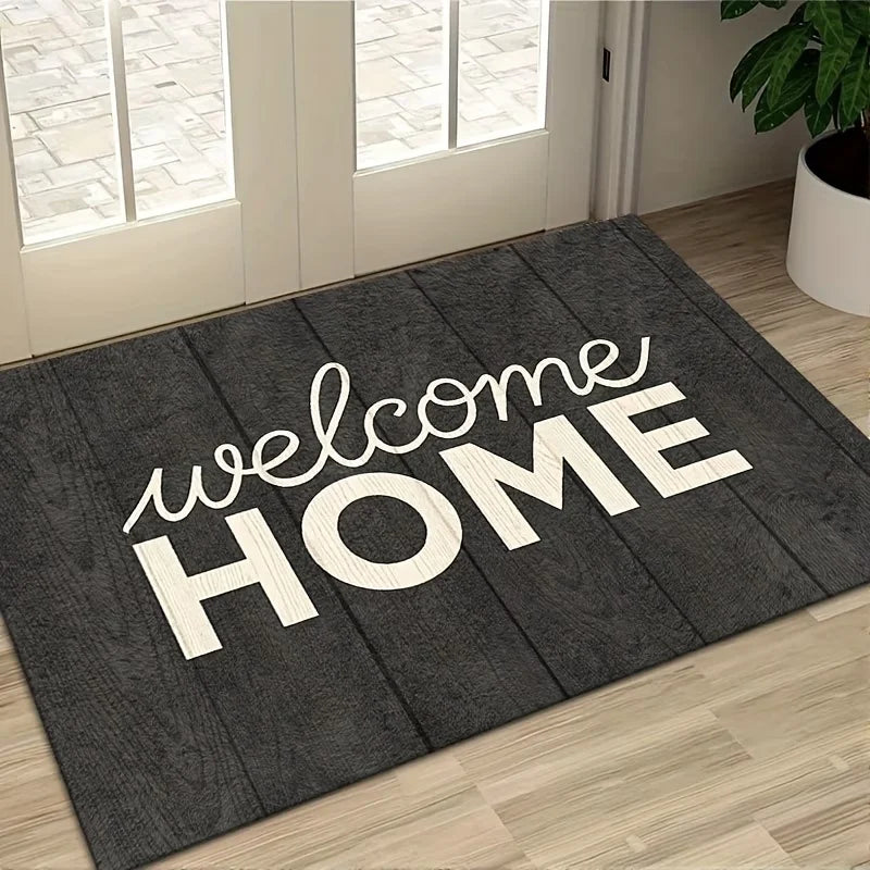 Wood Pattern Welcome Doormat – Non-Slip Washable Entryway Rug
