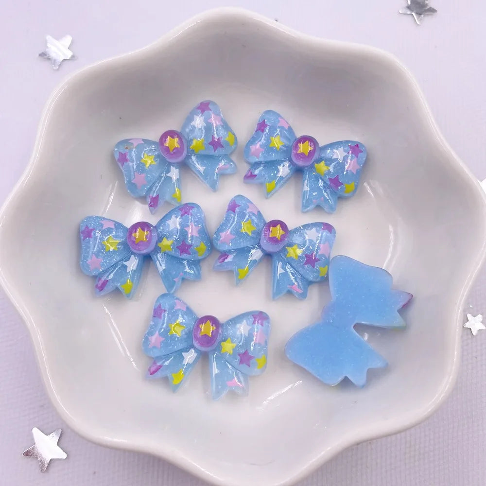 20PCS Kawaii Glitter Star Bow Resin Flatback Craft Embellishments