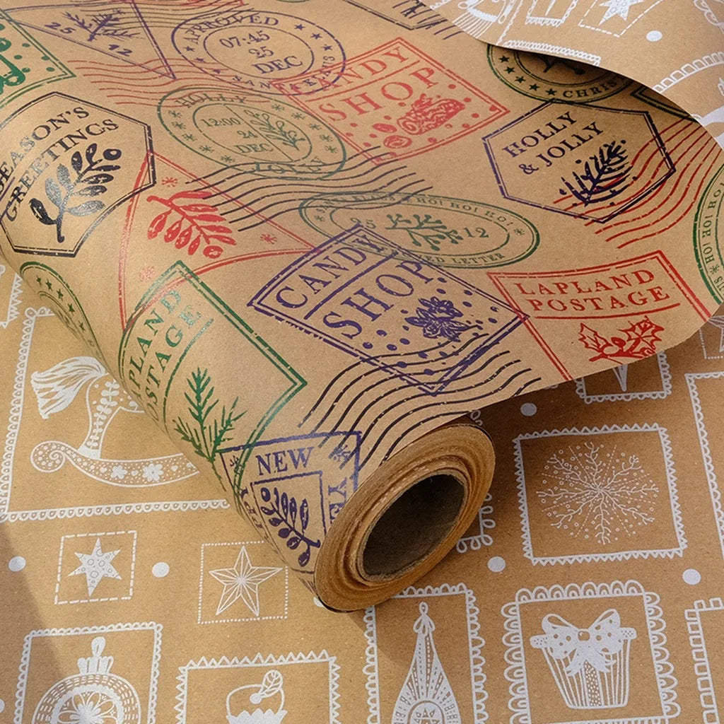 Christmas Kraft Wrapping Paper Roll – Double-Sided Retro Holiday
