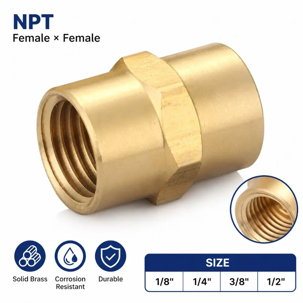 Brass NPT Female Coupling – Air Hose & Pipe Fitting Adapter