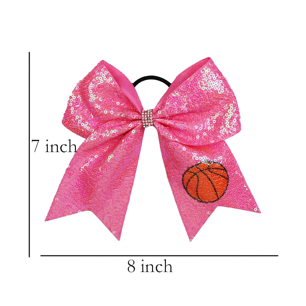 50-Pack 8" Glitter Pink Cheer Bow Ponytail Holders for Girls
