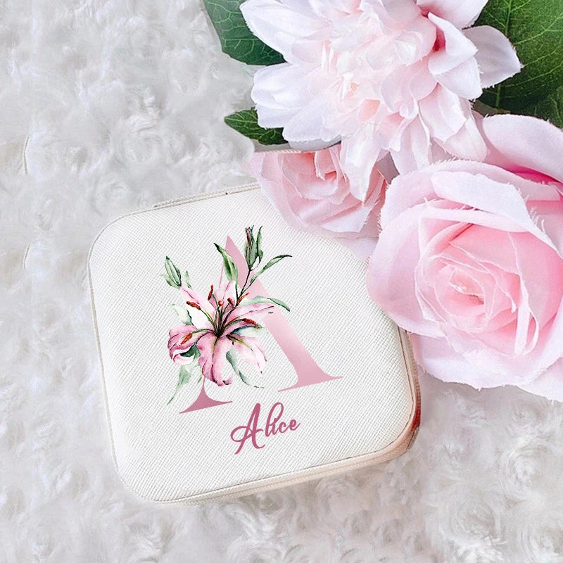 Personalized Travel Jewelry Box – Custom Initial & Name Gift