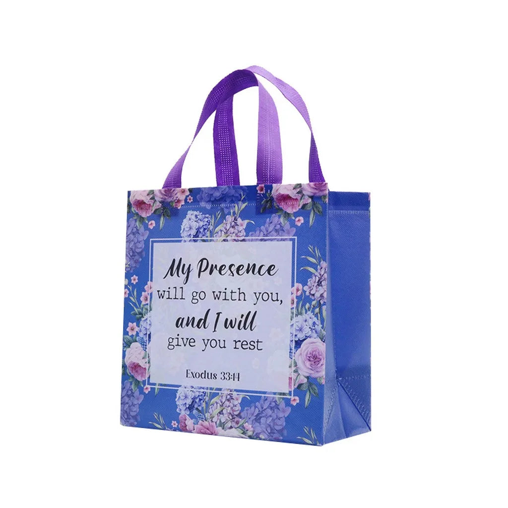Bible Verse Floral Non-Woven Gift Tote Bag | Holiday Christmas