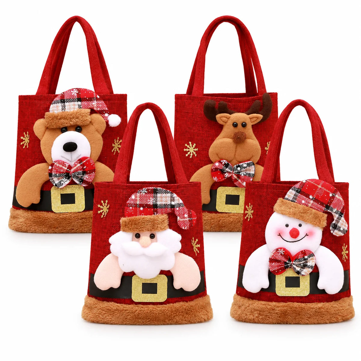 4-Pack Reusable Christmas Gift Tote Bags – Holiday Set
