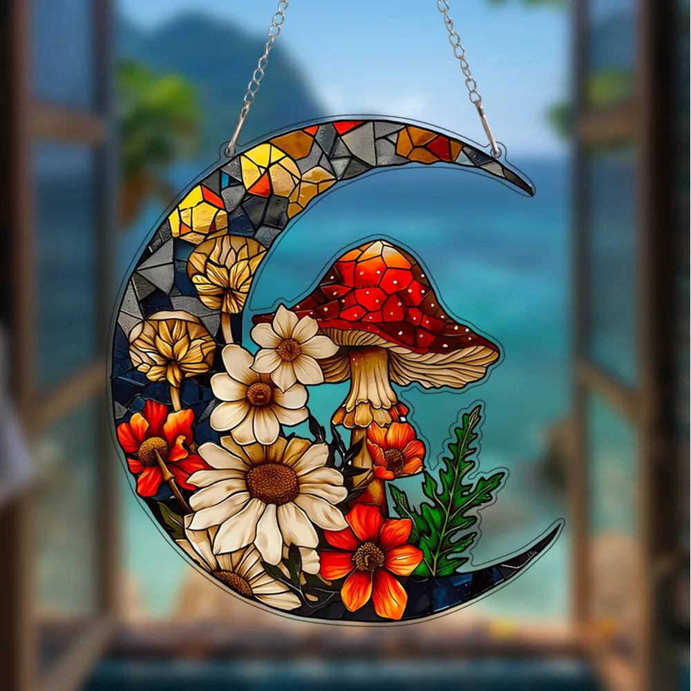Moon Butterfly Mushroom Suncatcher – Colorful Acrylic Decor
