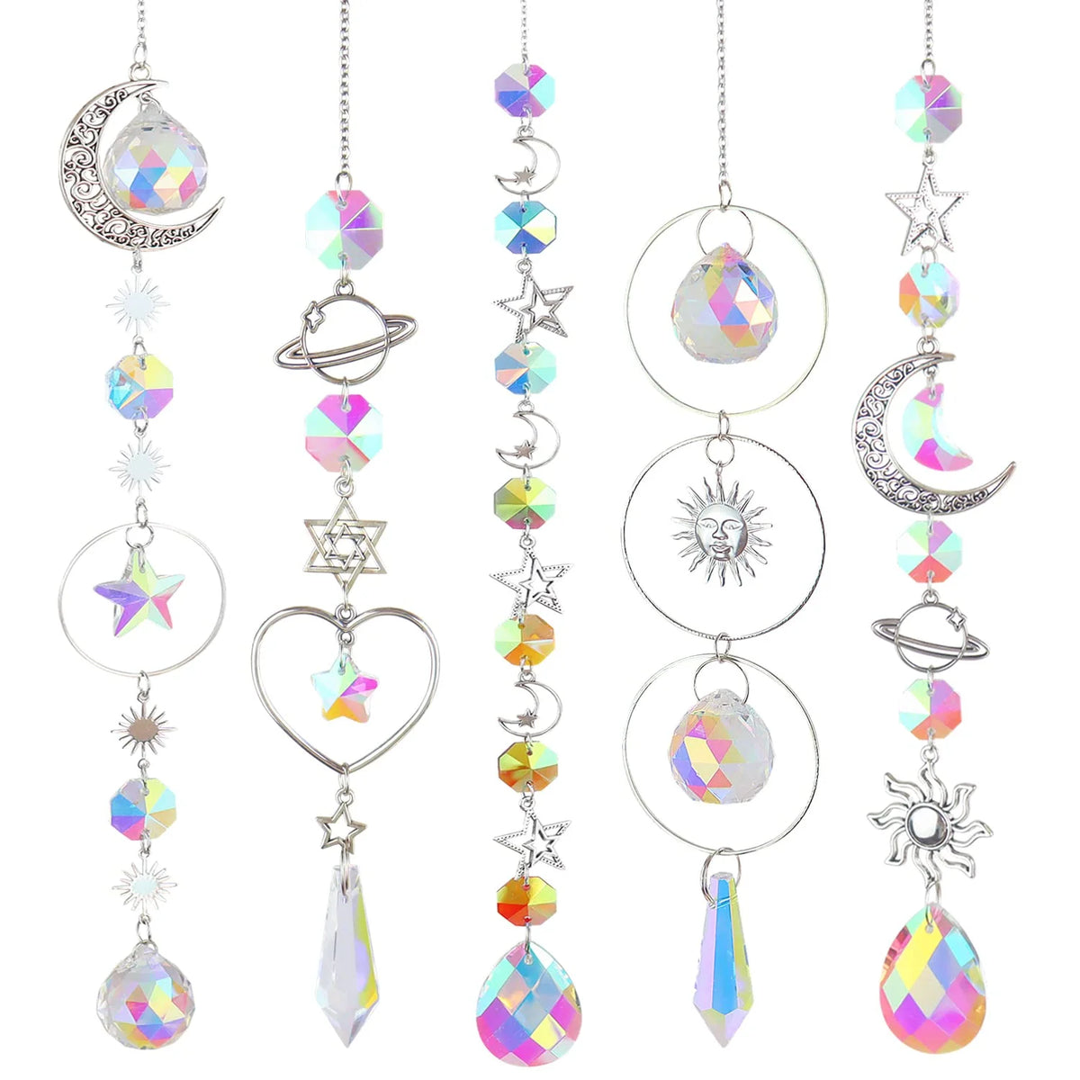Moon & Sun Crystal Suncatcher | K9 Rainbow Prism Window Pendant
