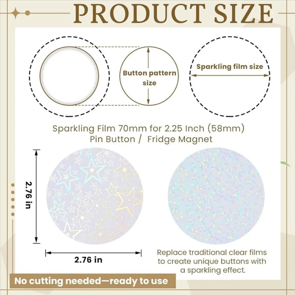 100-Pack Laser Film PVC Badge Covers – 58mm Star Pattern DIY