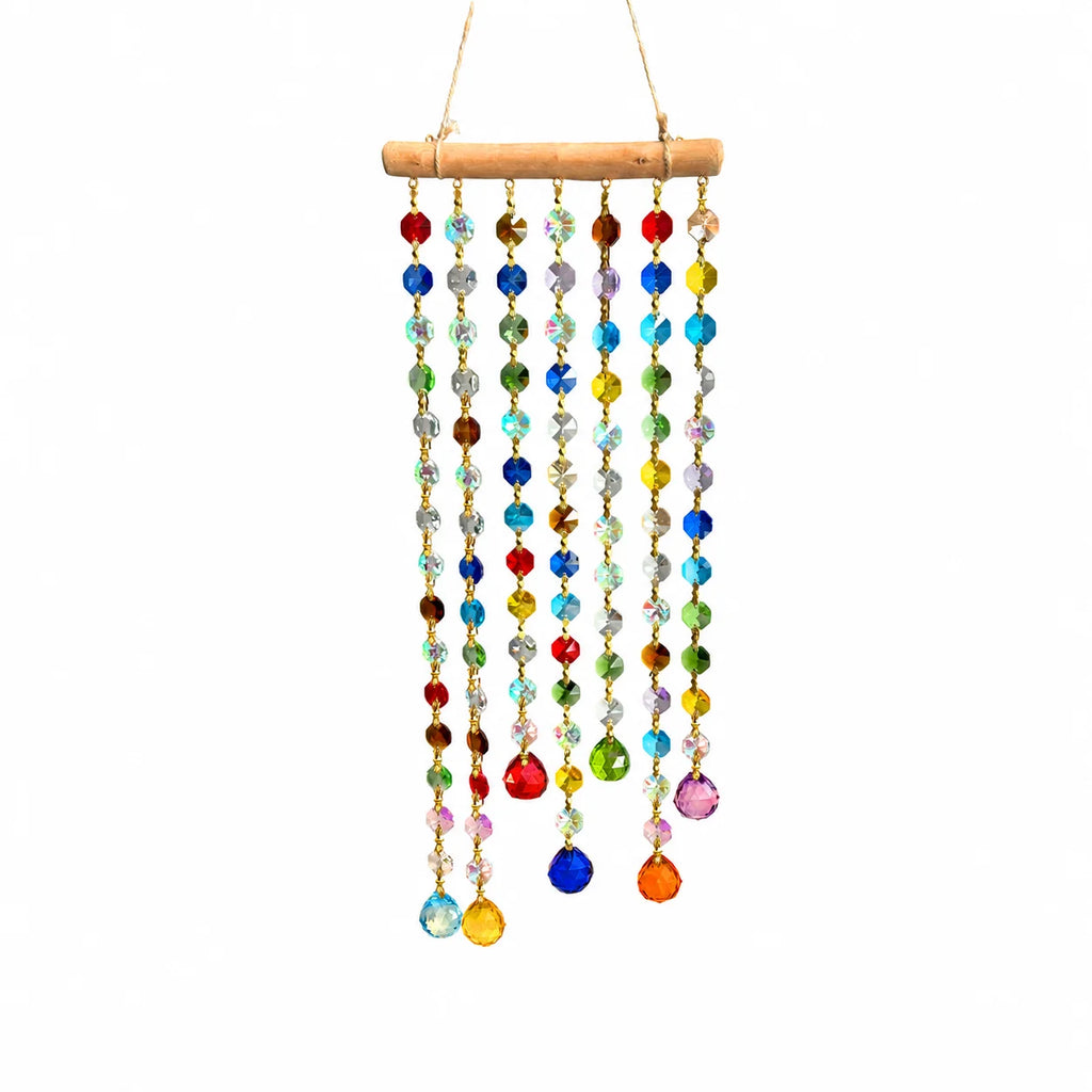 Crystal Bead Wooden Sun Catcher Rainbow Wind Chime Decor