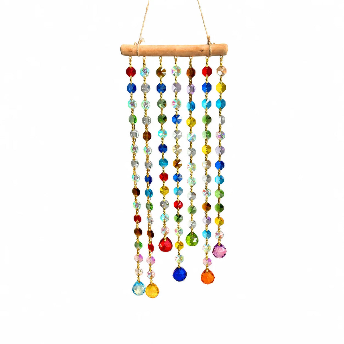 Crystal Bead Wooden Sun Catcher Rainbow Wind Chime Decor