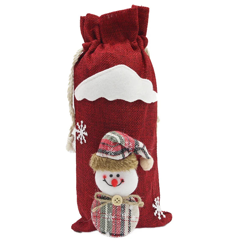 Christmas Linen Wine Bottle Cover Bag | Festive Gift Wrap