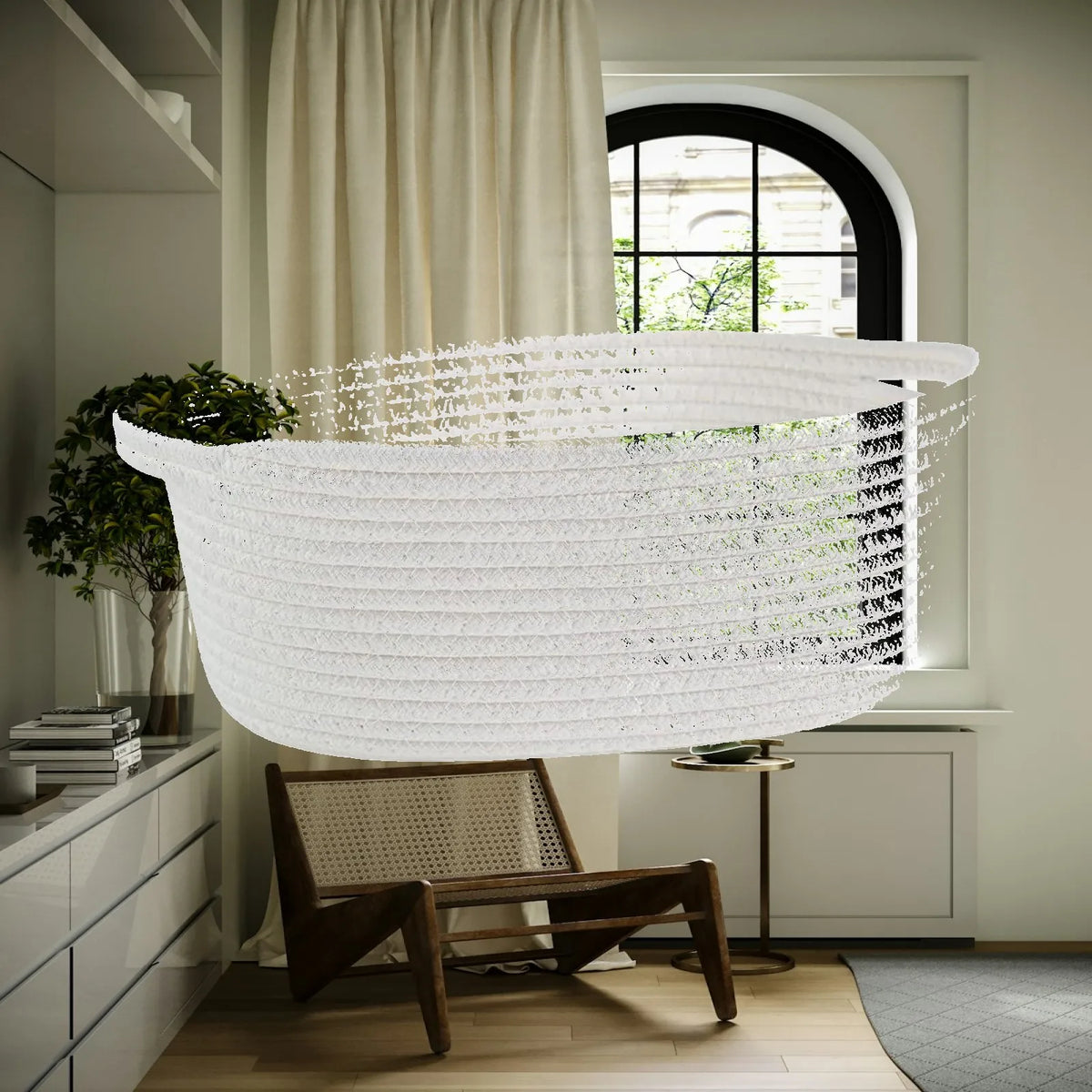 Woven Cotton Rope Storage Basket with Handles | Organizer Bin