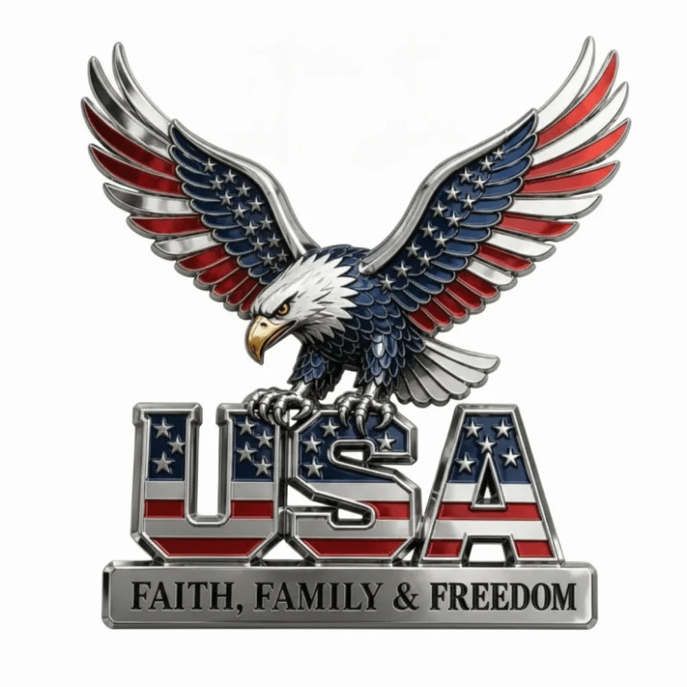 3D USA Eagle & Flag Zinc Alloy Car Emblem – Faith Family Freedom