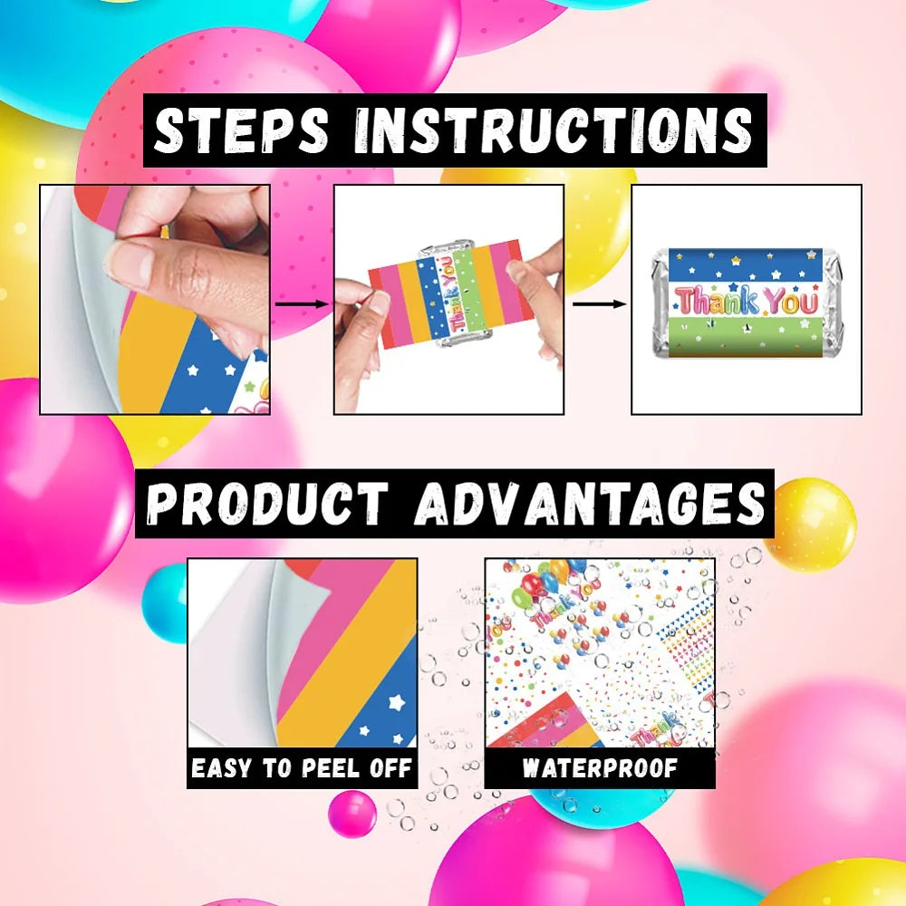 120-Pack Mini Candy Bar Wrapper Stickers – Baby Shower Decor
