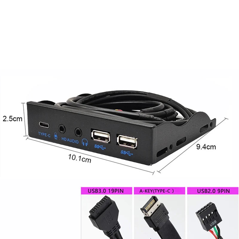 10Gbps USB-C HD Audio Front Panel Hub – 3.5" Bay Desktop
