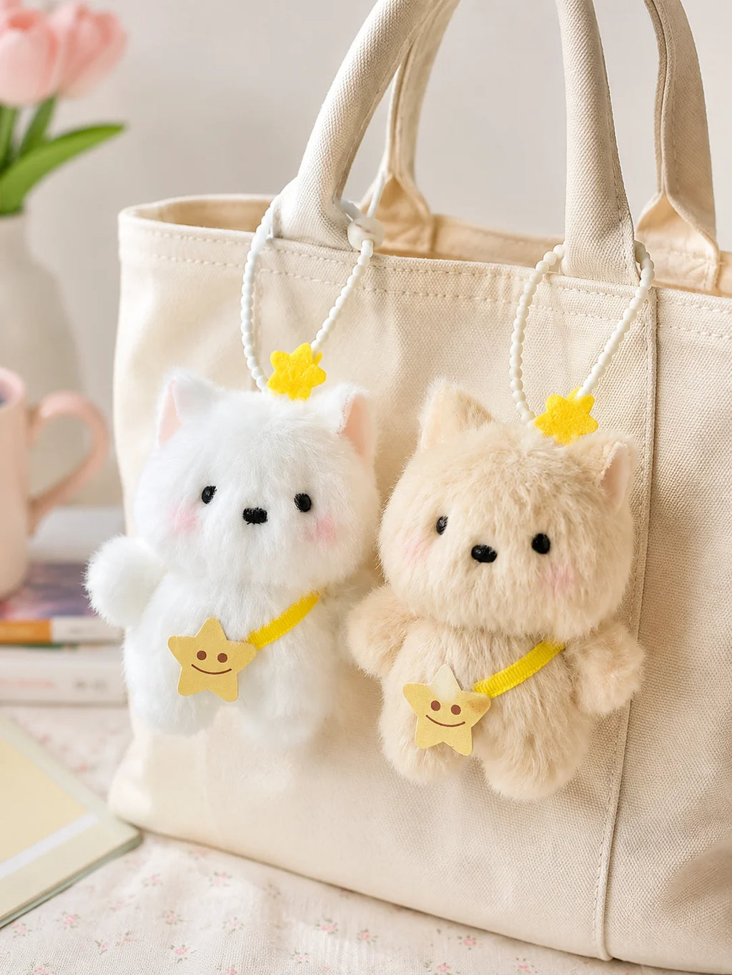 Cute Plush Cat Keychain – Kawaii Star Pendant Bag Charm