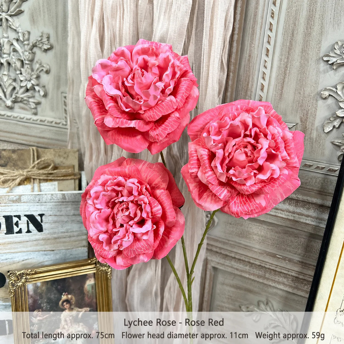 Silk Lychee Rose Artificial Flower Stem | 3 Heads, 10 Colors