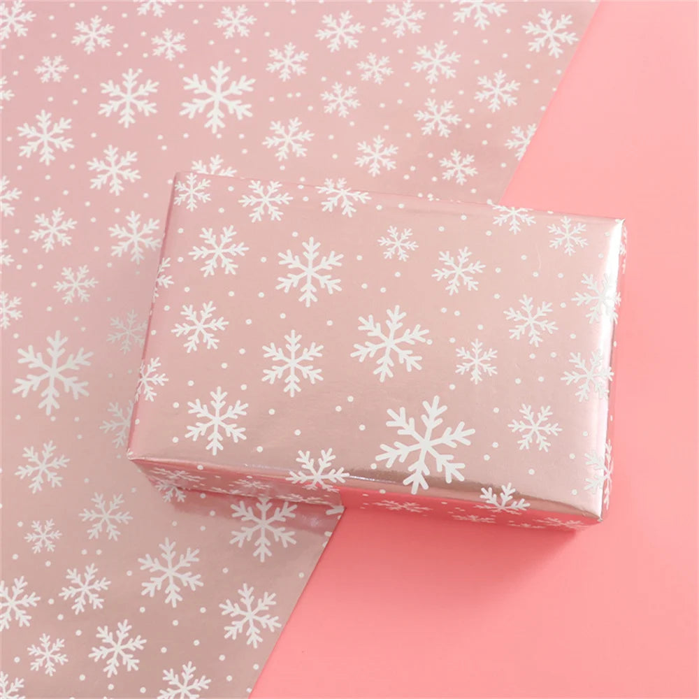 Pink Glitter Christmas Wrapping Paper – Foil Snowflake & Santa