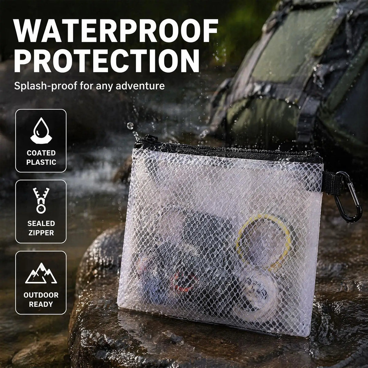 Transparent Mesh Storage Bag with Carabiner | XS–L Sizes