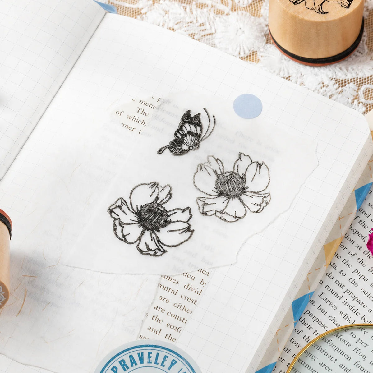 Butterfly Floral Wooden Rubber Stamp Set – 8pc + Ink Pad