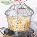 Foldable Stainless Steel Fry Colander & Mesh Strainer Basket