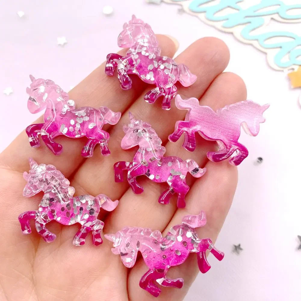 6-Pack 3D Glitter Resin Unicorn Flatback Gems for DIY Crafts