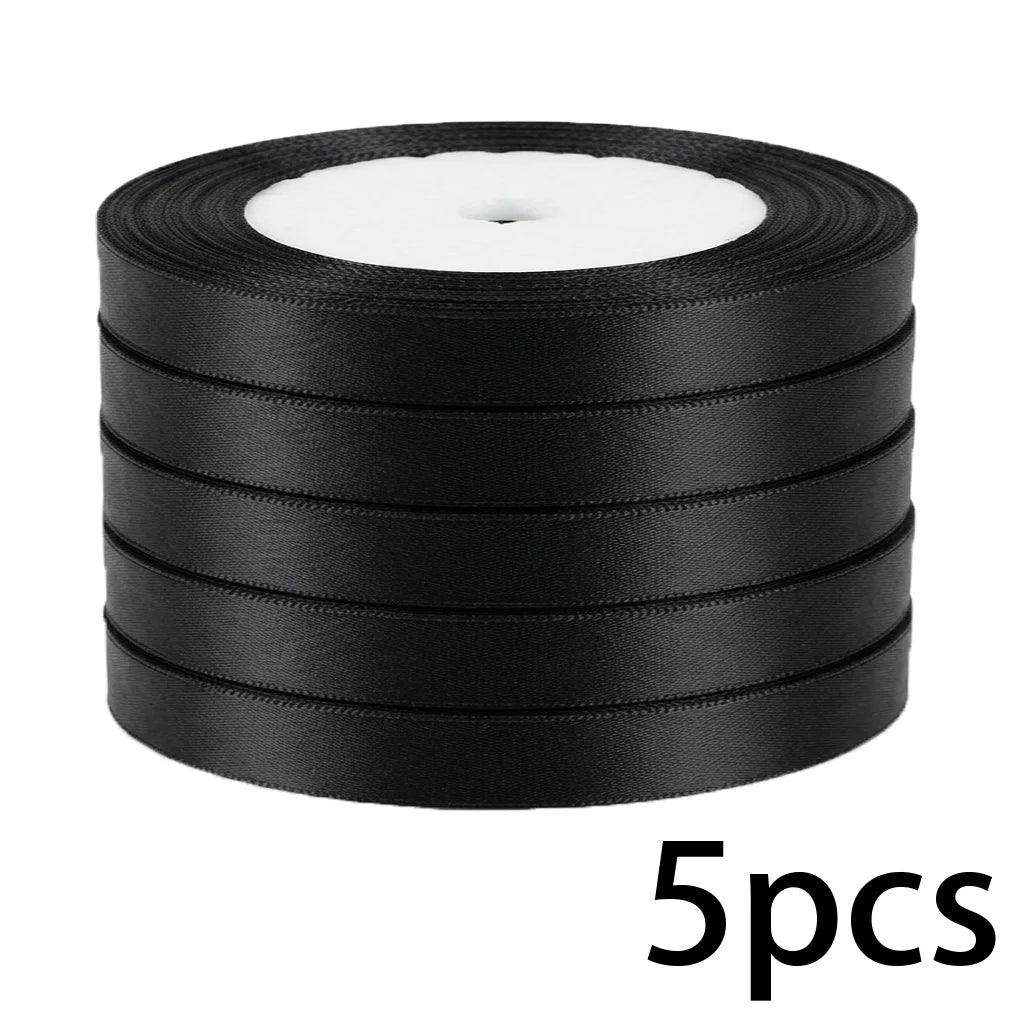 5-Pack Black Satin Ribbon 1/4" 6mm – 125 Yards Gift & Crafts