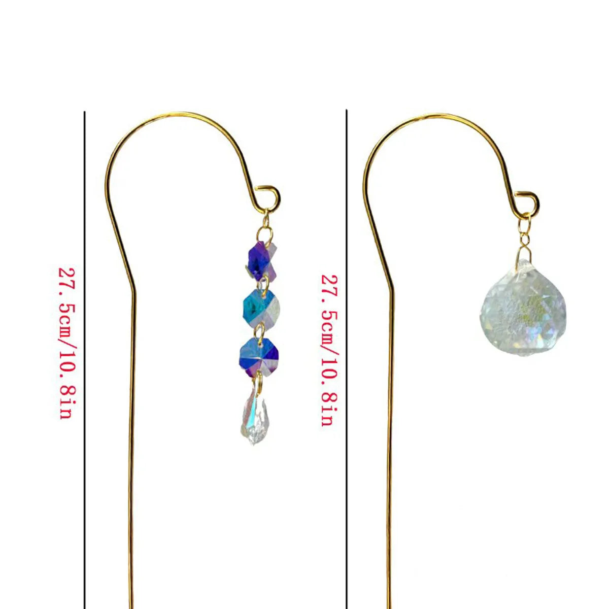 Crystal Suncatcher Plant Stakes with Gold Hooks & Prisms – 2 Pack