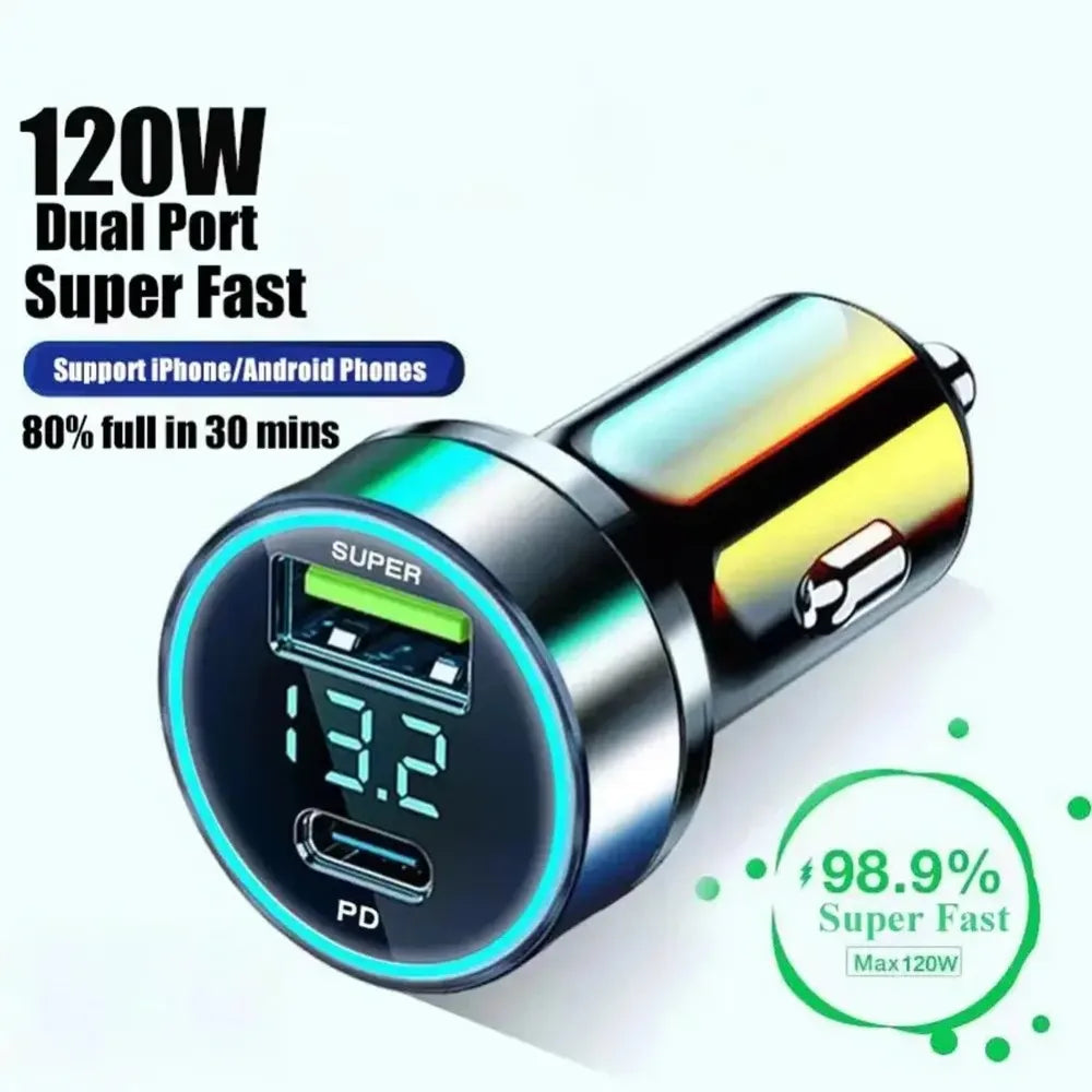 2-Port 120W Fast USB Car Charger | Quick Charge Adapter