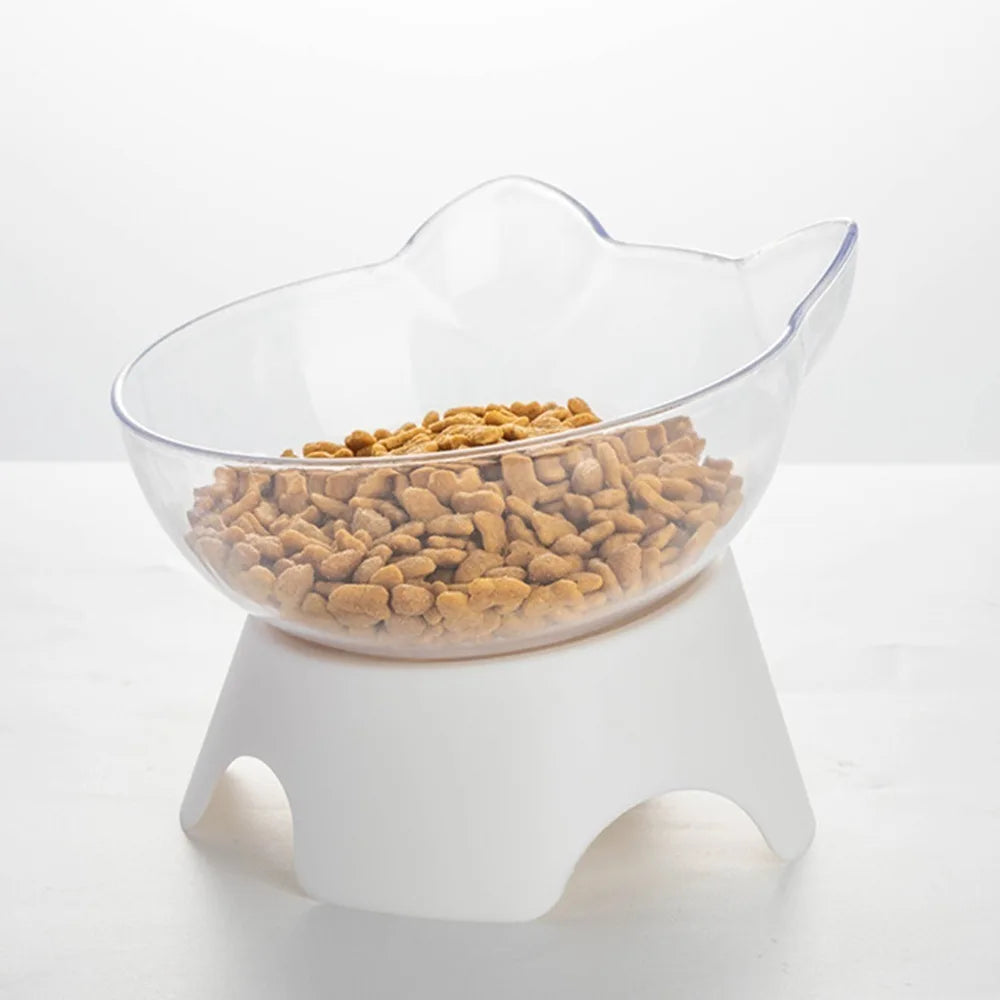 Tilted Raised Cat Bowl | Transparent Polymer Pet Food Bowl