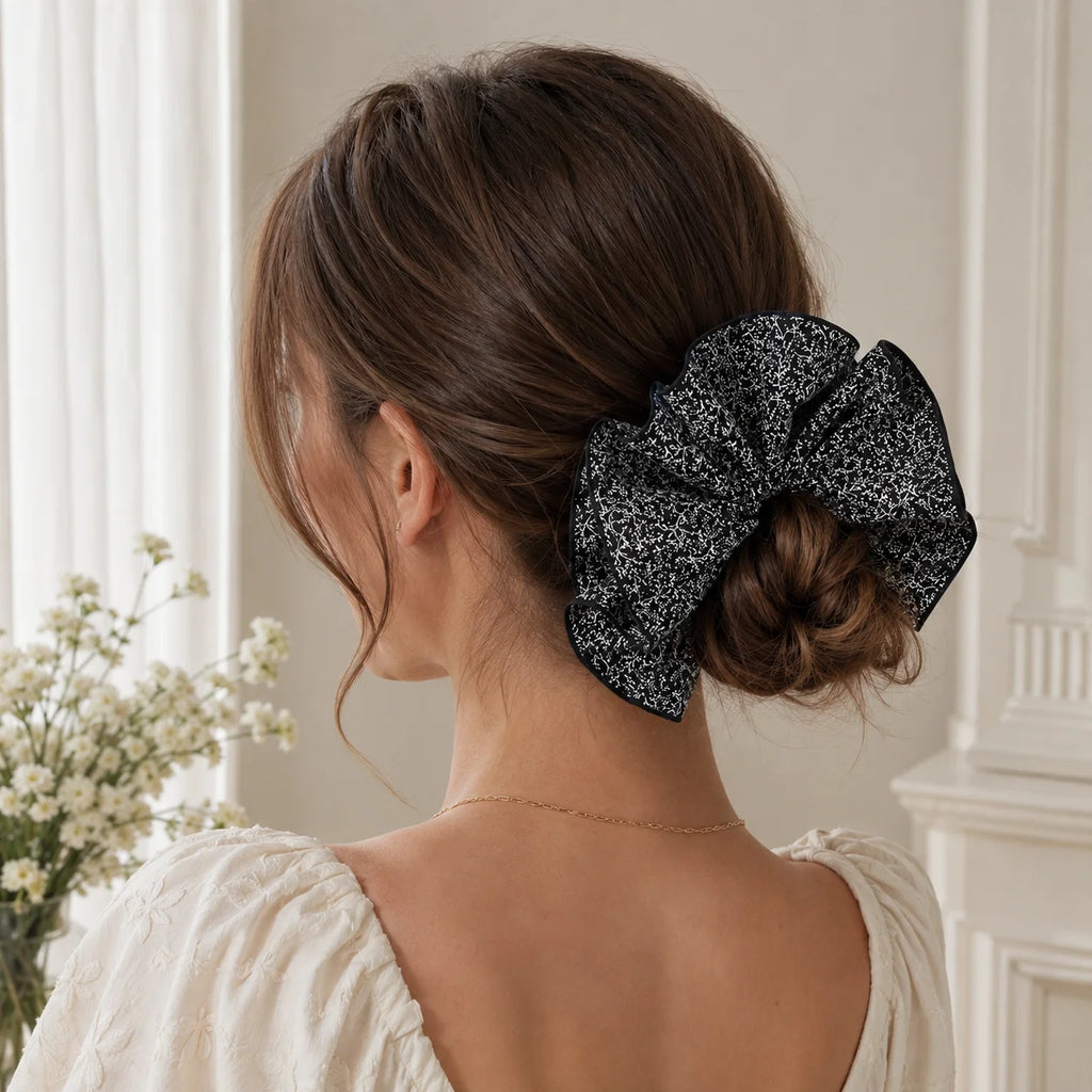 Large Floral Scrunchie – Oversized Ruffle Elastic Hair Tie
