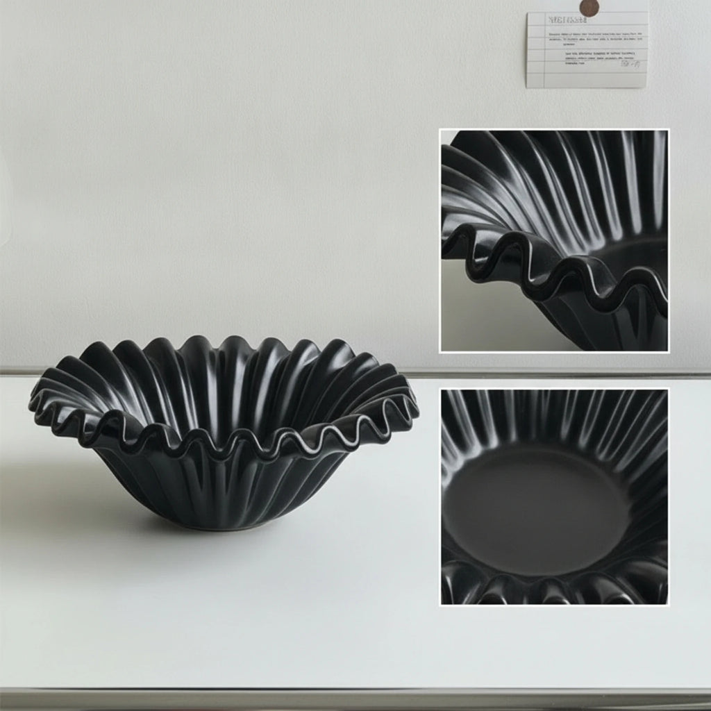 Ceramic Fluted Fruit Bowl with Wavy Rim | Elegant Centerpiece