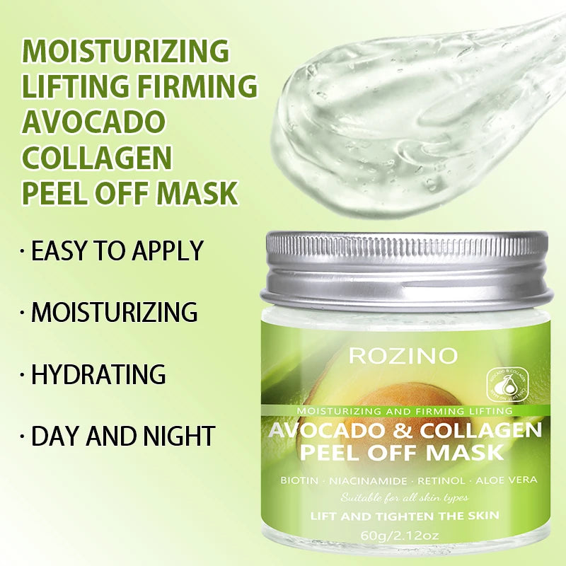 ROZINO Avocado Collagen Peel-Off Face Mask 60g | Deep Cleanse