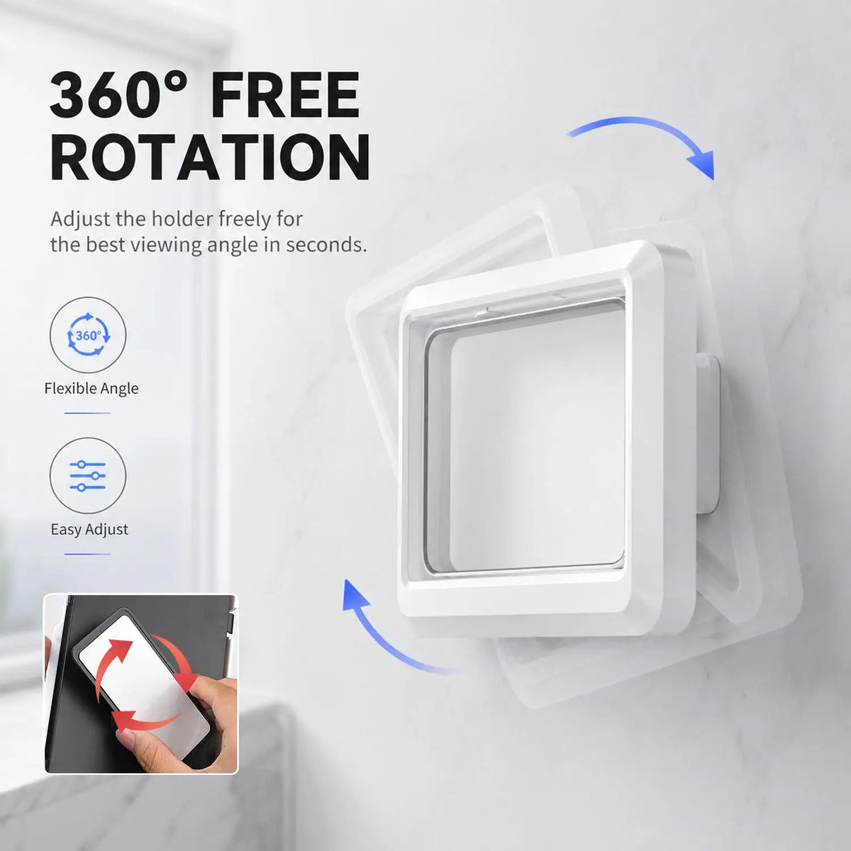 Waterproof Wall-Mount Phone Holder – No-Drill, 360° Rotation